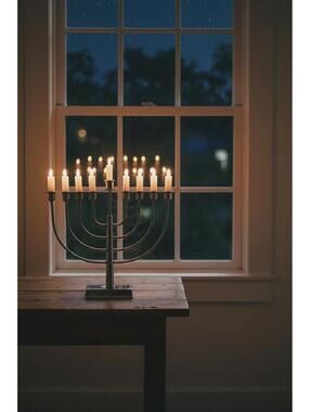 Modern Chrome Electric LED Hanukkah Menorah 9 Light Battery or Plug In Tested